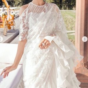 Zainab Salman Full Saari (White Oslo) Embroidered